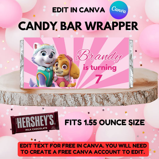 Paw Patrol Skye and Everest Birthday Candy Wrapper Template - Printable Paw Patrol Candy Bar Wrapper 