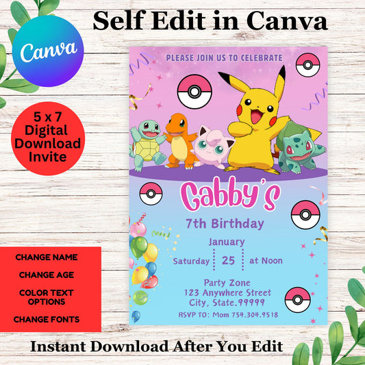 Pokemon Birthday Invitation - Pikachu Invitation - Pokemon Birthday Invitation Template Canva