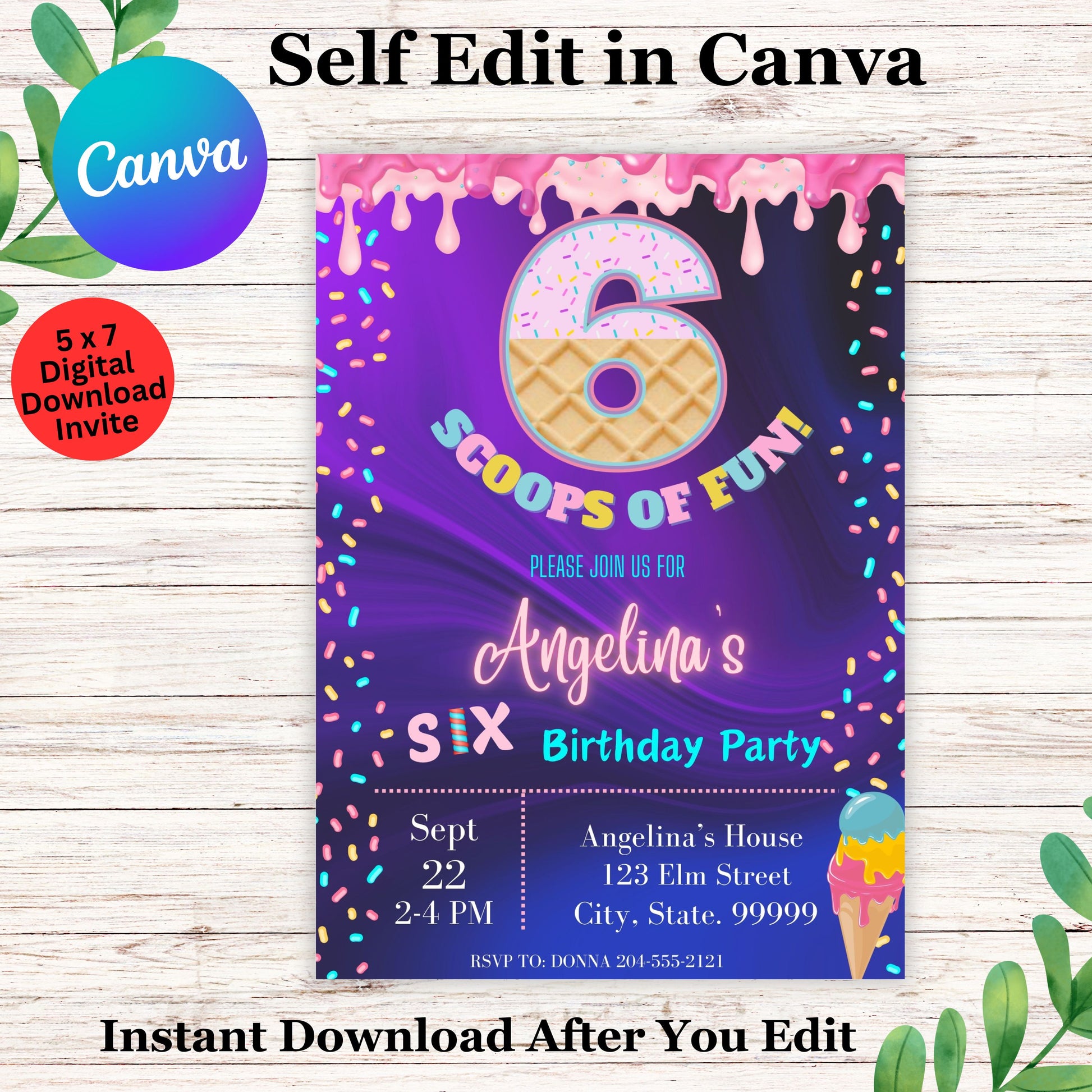 Ice Cream Scoop 6th Birthday Invitation Template- Editable 6th Birthda – Girly Girl Tutus ice-cream-scoop-6th-birthday-invitation-template-editable-6th-birthda-girly-girl-tutus