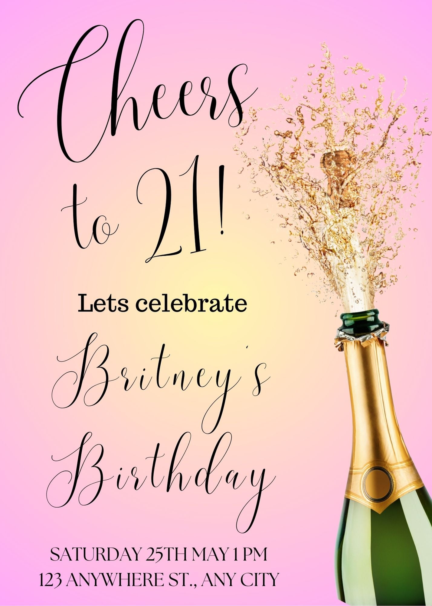 female 21st birthday invite  