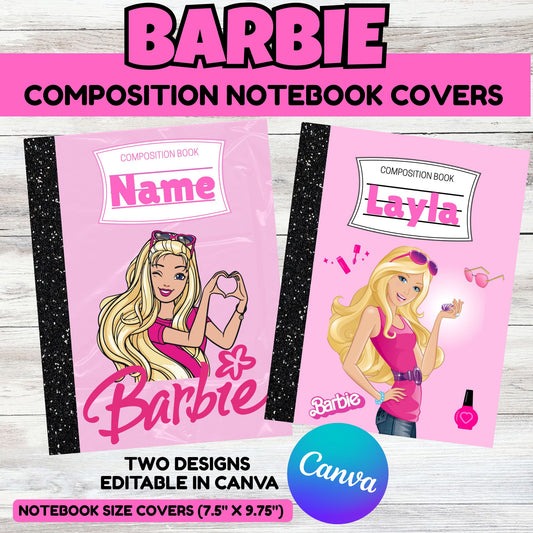 Barbie Personalized Composition Notebook Cover - Barbie School Notebook Cover 
