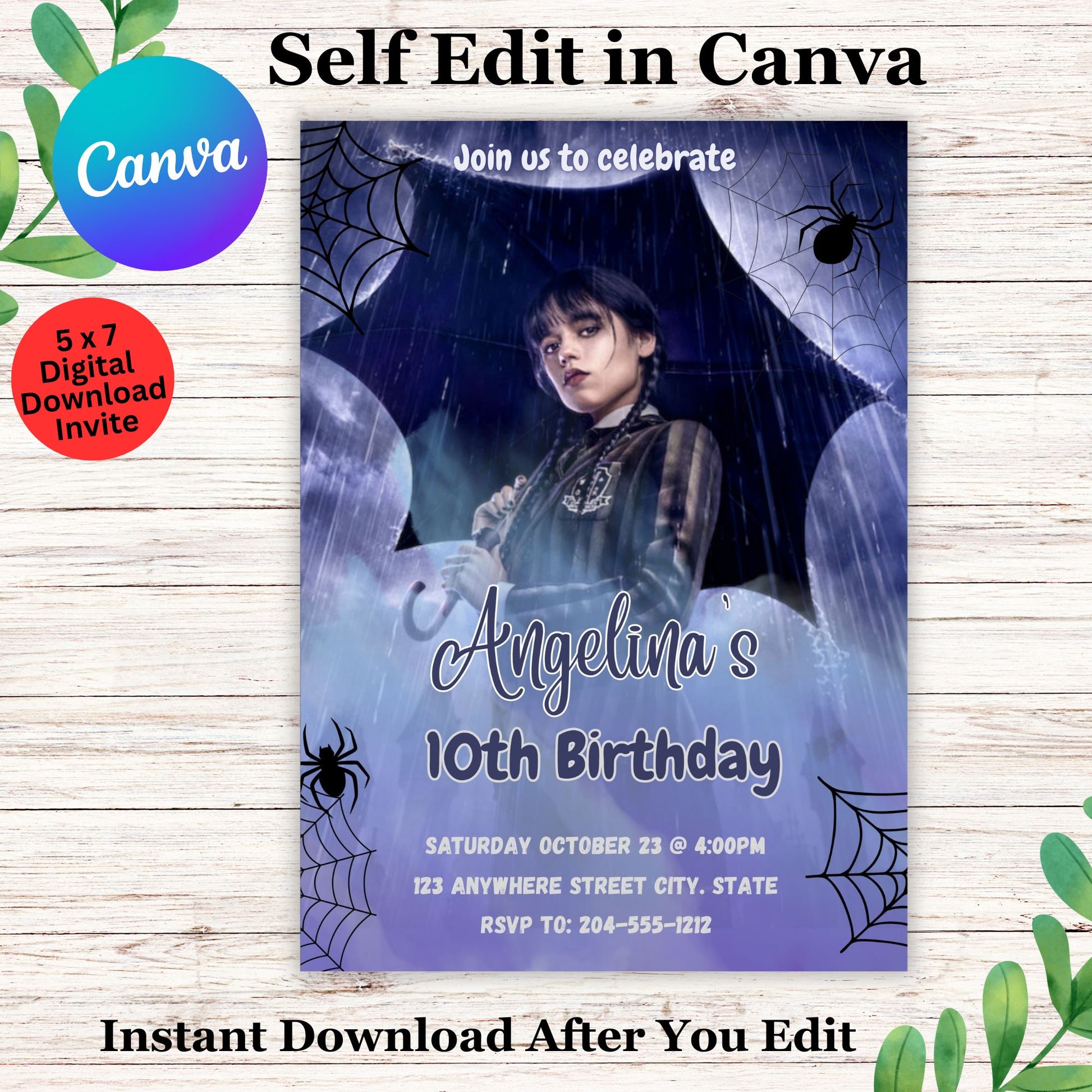 Wednesday Birthday Invitation Template - Editable Wednesday Birthday Invite in Canva