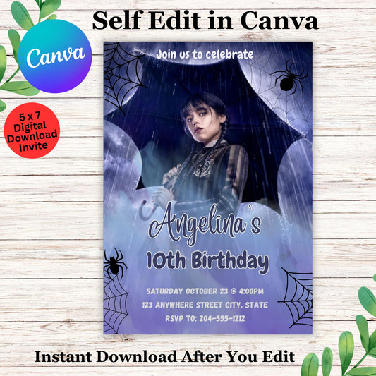 Wednesday Birthday Invitation Template - Editable Wednesday Birthday Invite in Canva