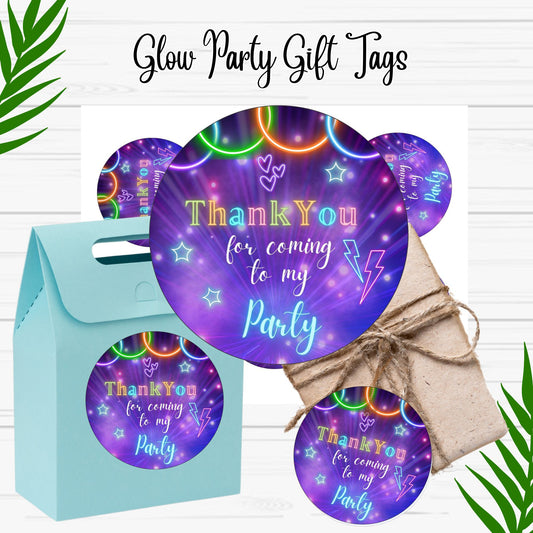 Glow Party Gift Tags - Glow Party Favor Stickers- Printable