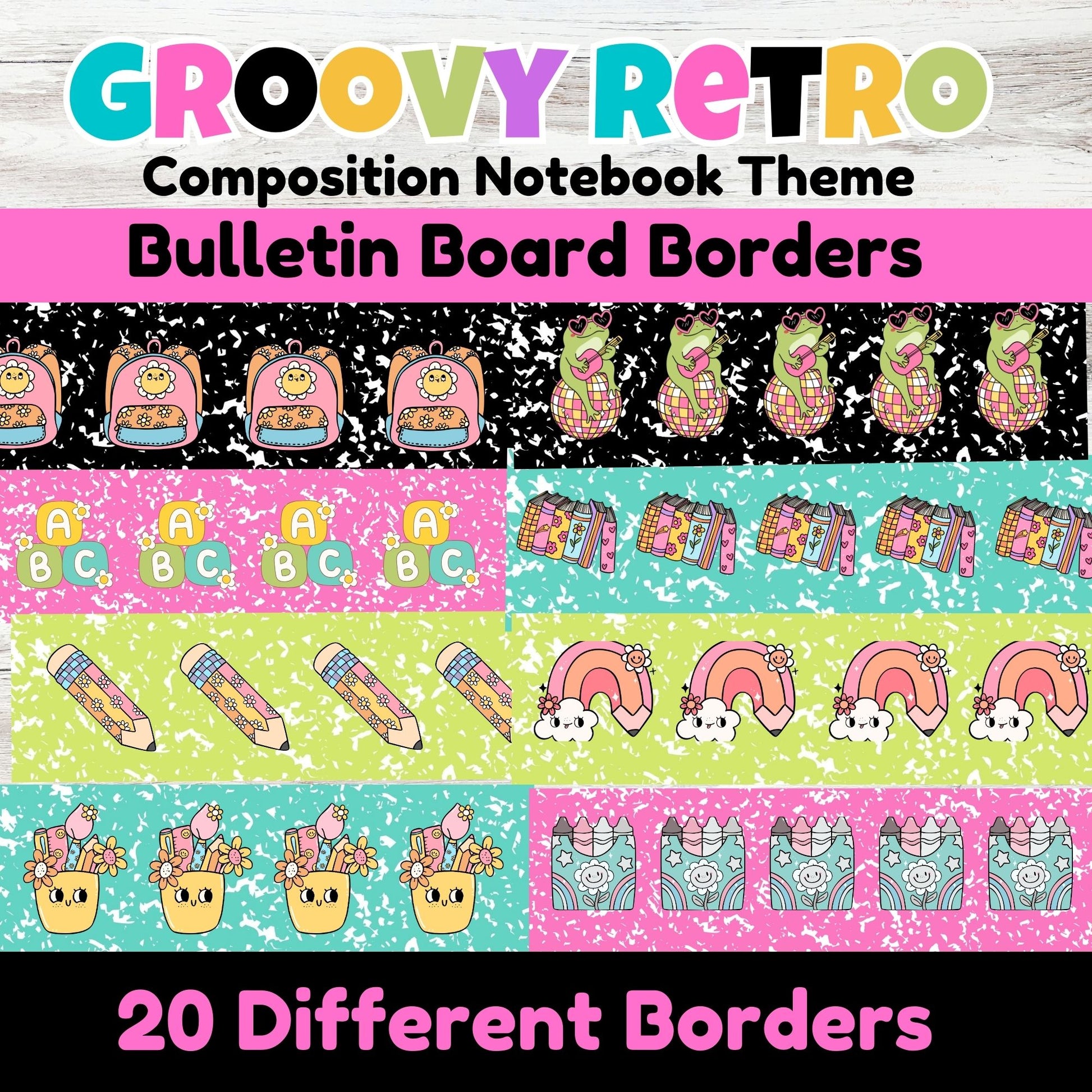 Groovy Retro Composition Bulletin Borders - Printable Borders for Classroom