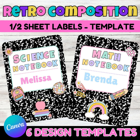 Retro Composition Notebook Sticker Labels - Printable Composition Notebook Template