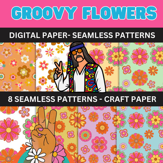70's Retro Groovy Flowers Seamless Pattern Craft Paper