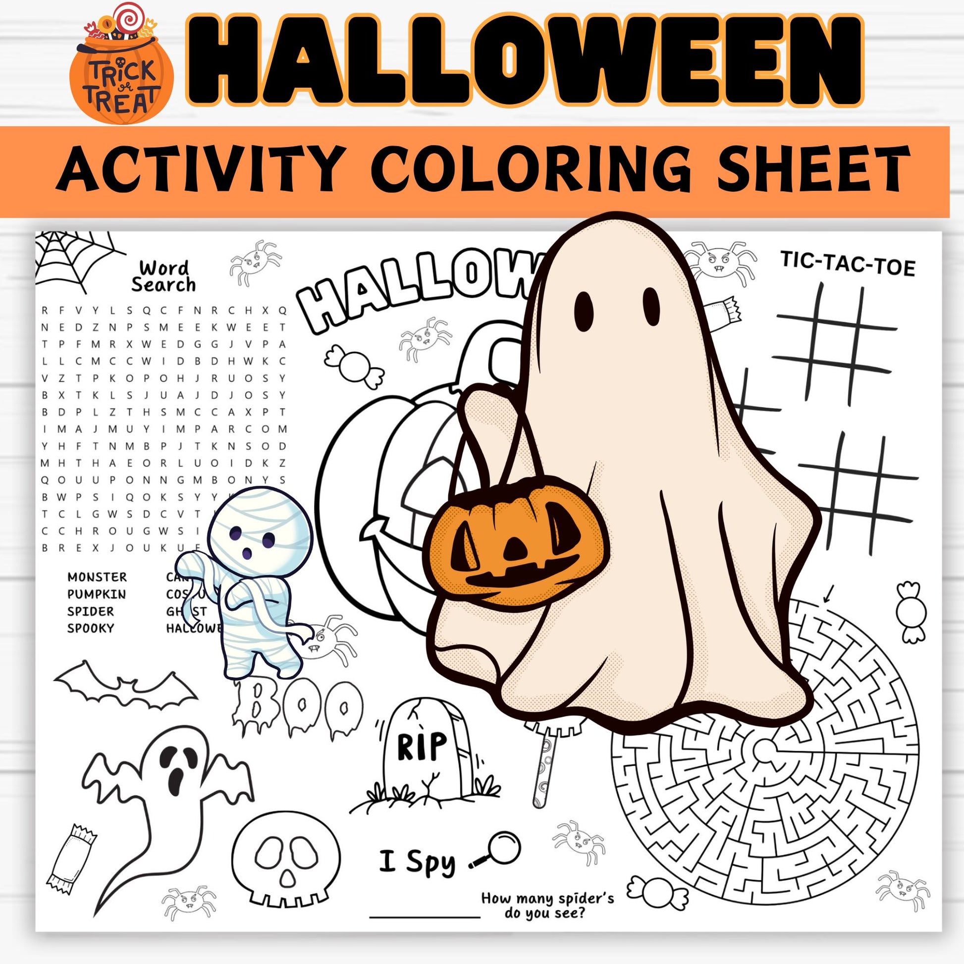 Spooktacular Halloween Coloring & Game Activity Sheets | Printable Fun for Kids, Toddlers, & Preschoolers | Instant Digital Download