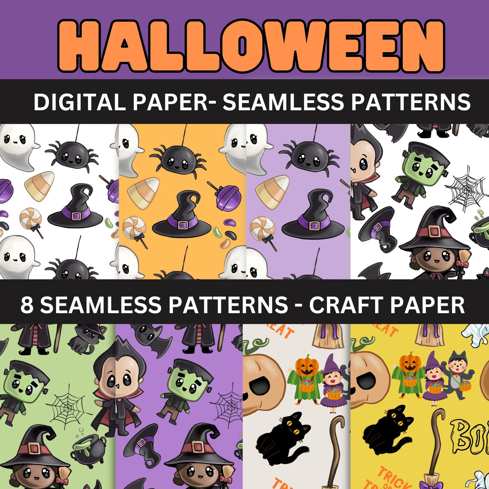 Halloween Seamless Pattern Digital Paper - Halloween Craft Paper