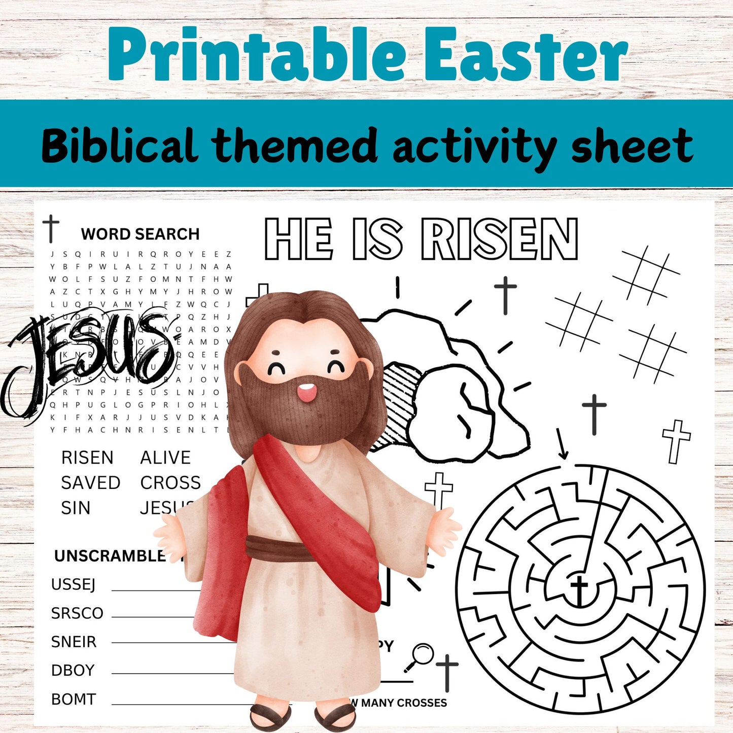Easter Bible Themed Activity Sheet Place Mat for Kids - Instant Download