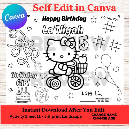 Hello Kitty Birthday Activity Sheet - Hello Kitty Birthday Coloring Sheet Template  