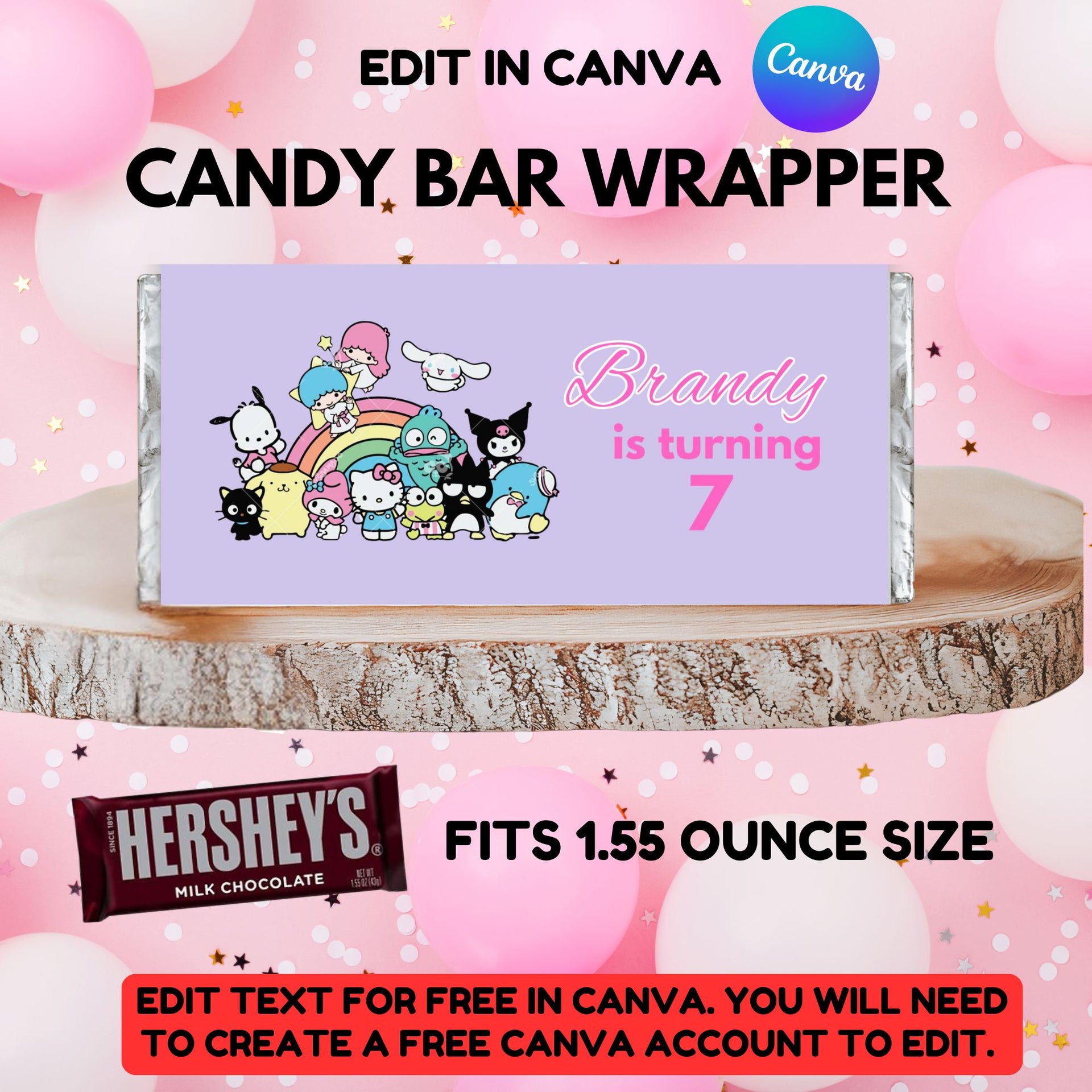Hello Kitty and Friends Birthday Candy Bar Wrappers - Printable Hello – Girly Girl Tutus for Free Printable Candy Bar Template