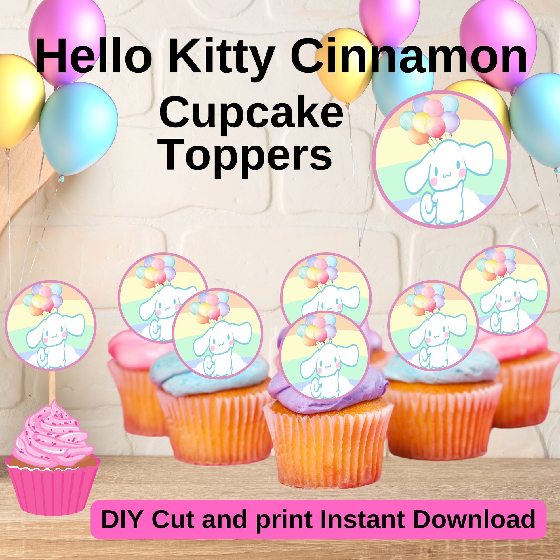 Hello Kitty Cinnamon Birthday Cupcake Toppers - Printable Cinnamon Hello Kitty Cupcake Topper