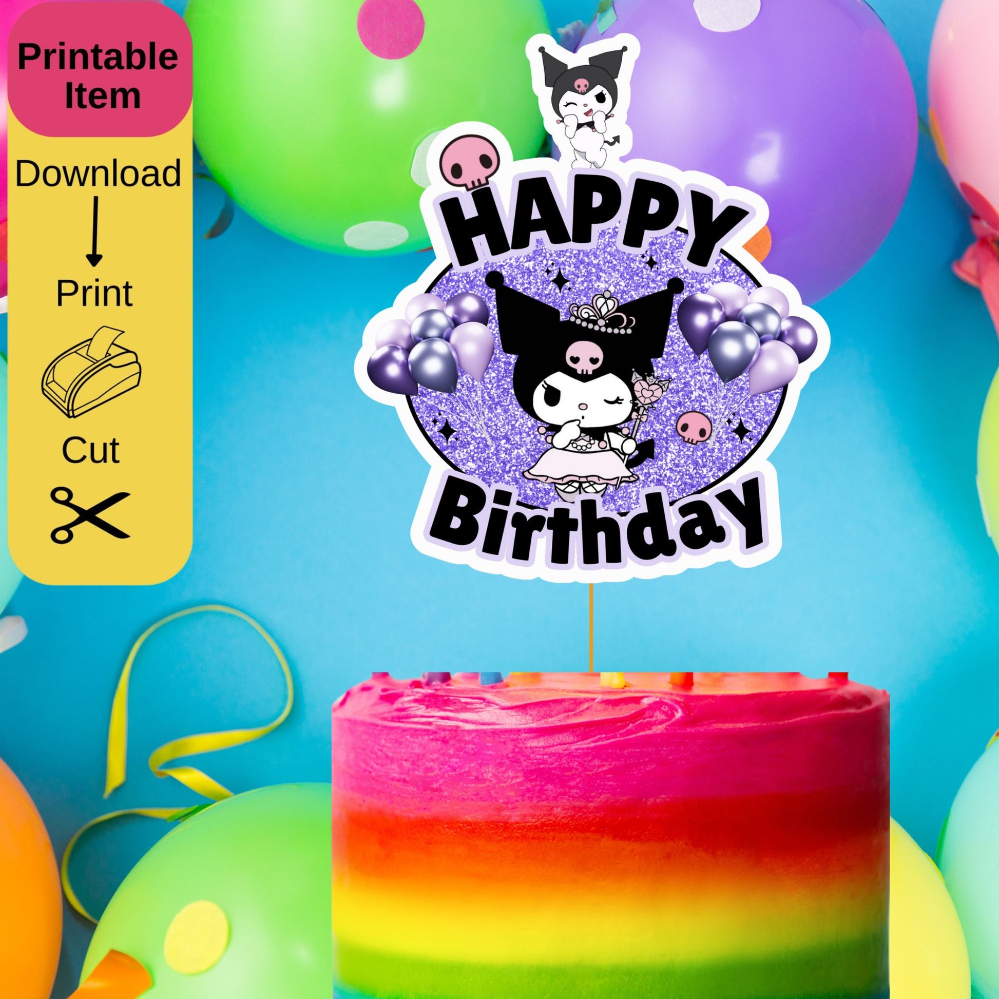 Cute Kuromi Princess Cake Topper Instant Download - Kuromi Birthday Cake  