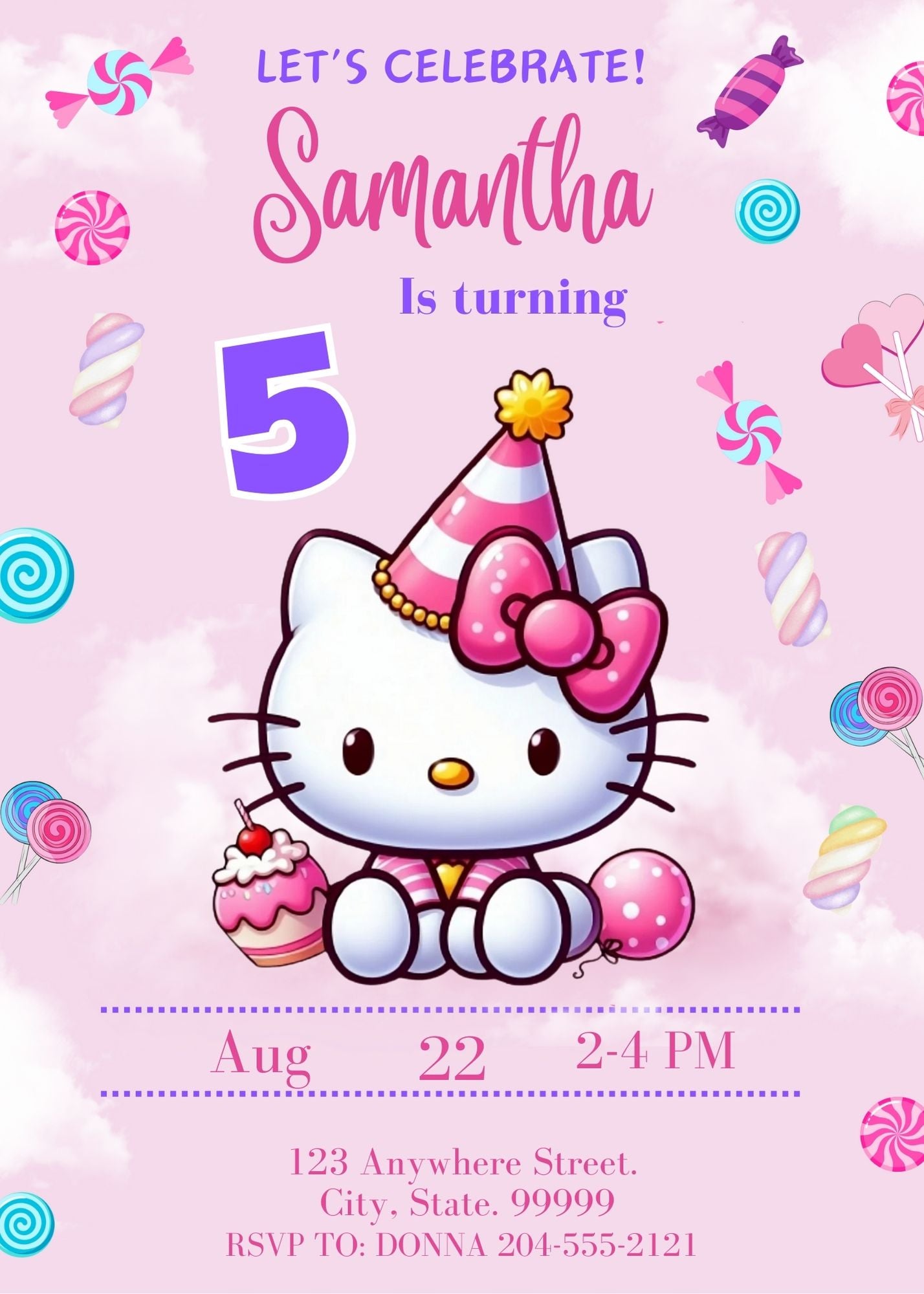 girls hello kitty birthday party invitation template 