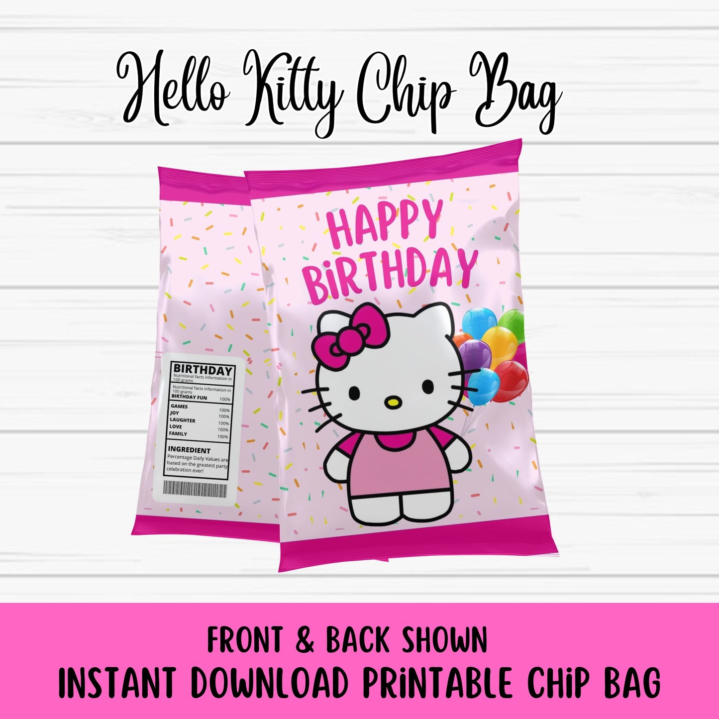 Hello Kitty Chip Bag - Cute Pink Hello Kitty Chip Bag - Instant Download