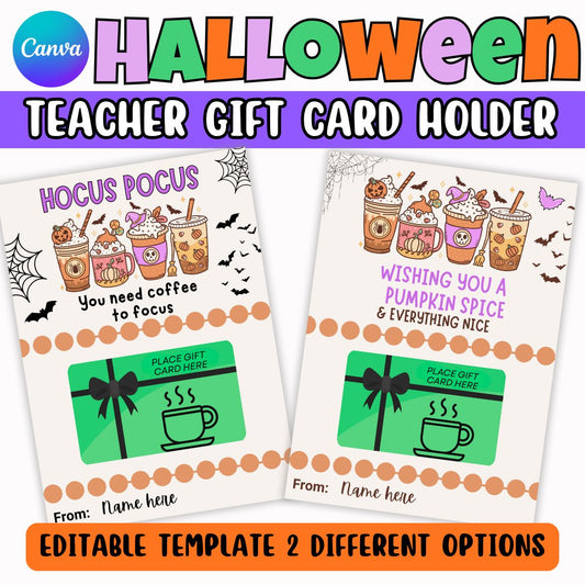Cute Halloween Themed Gift Tag Holders Teacher Appreciation Template - Editable in Canva