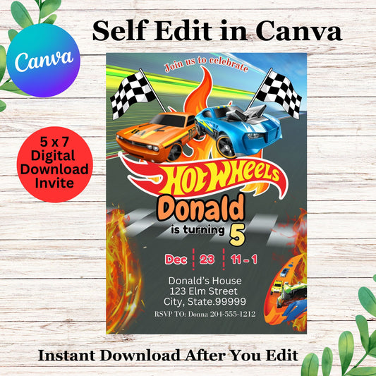 Hotwheels Personalized Birthday Invitation - Hotwheels Birthday Invitation