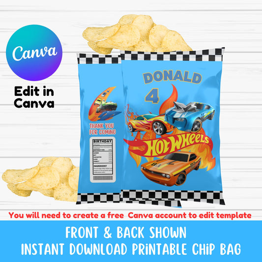 Hotwheels Chip Bags  Template - Printable Hotwheels Chip Bag Personalized With Canva