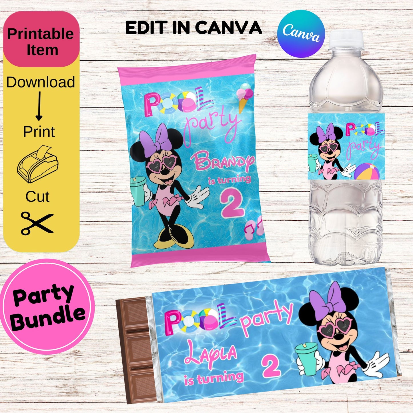 Minnie Mouse Birthday Party Bundle - Printable Minnie Mouse Bundle Canva Template