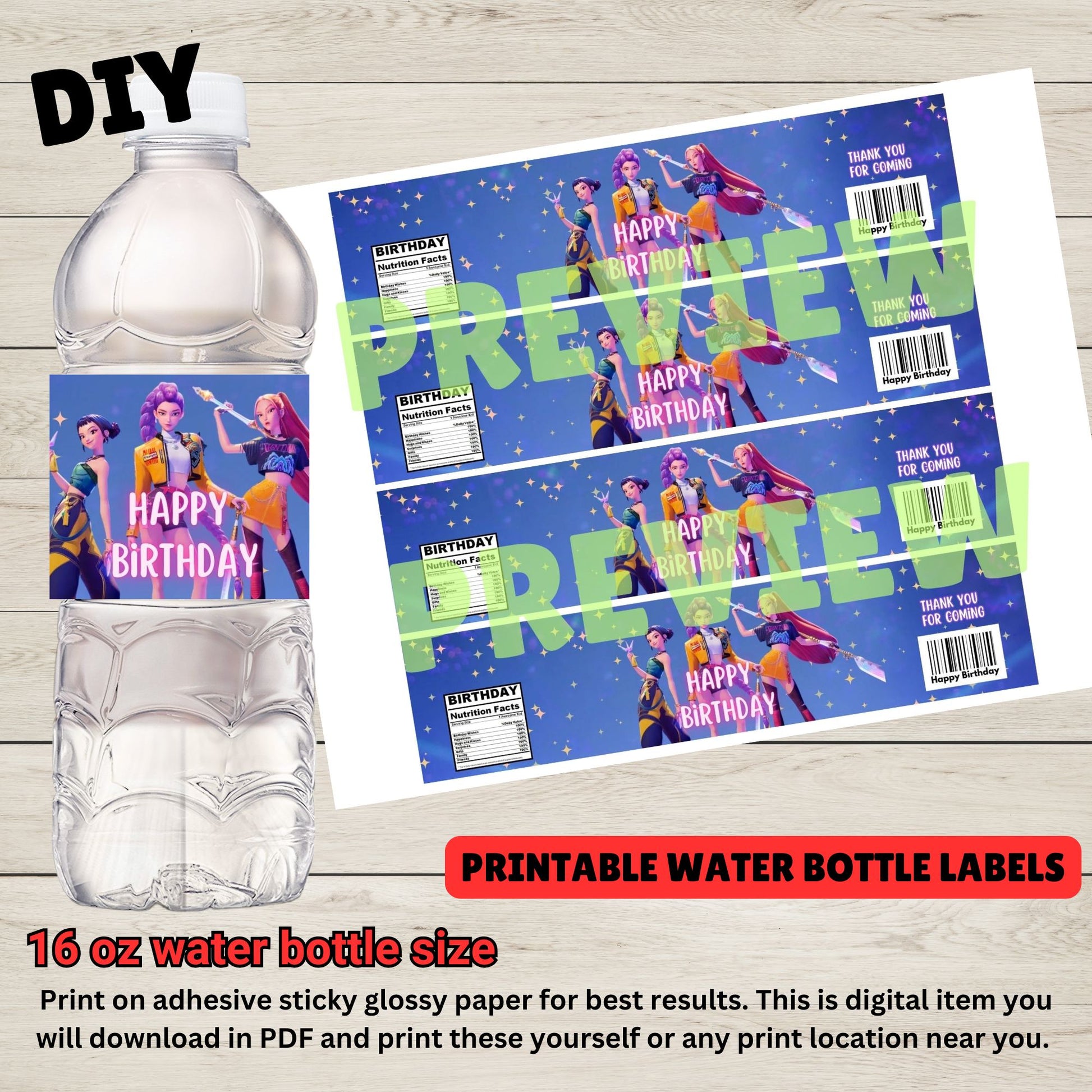 kpop demon hunters printable water bottle labels