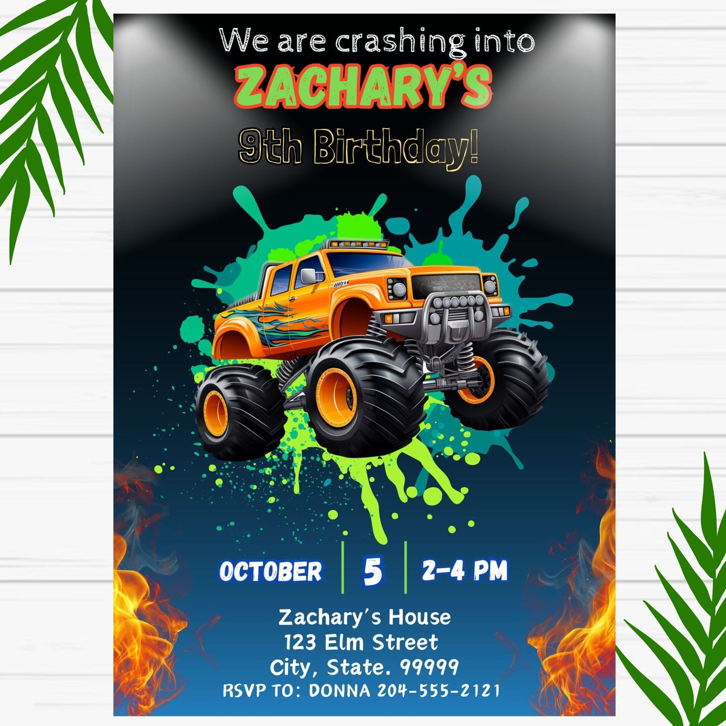 Monster Truck Birthday Party Invitations- Printable