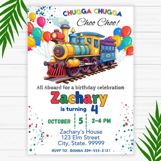 Train Choo Choo Birthday Invitation for Kids - Train Printable Invite