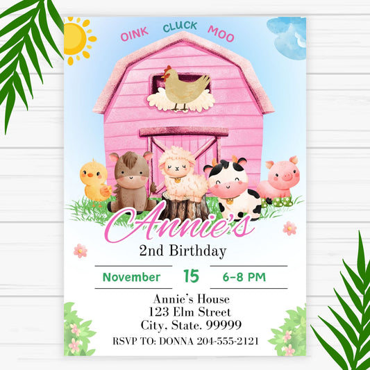 Farm Birthday Invitation for Girl - Farm Birthday Party Invitation