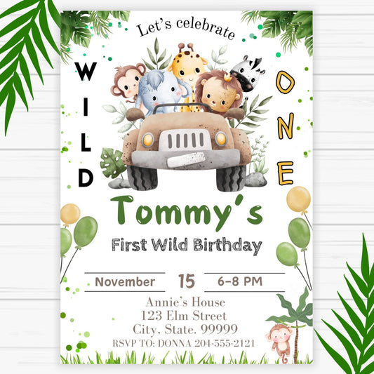 Wild One Safari 1st Birthday Invitation - Printable   