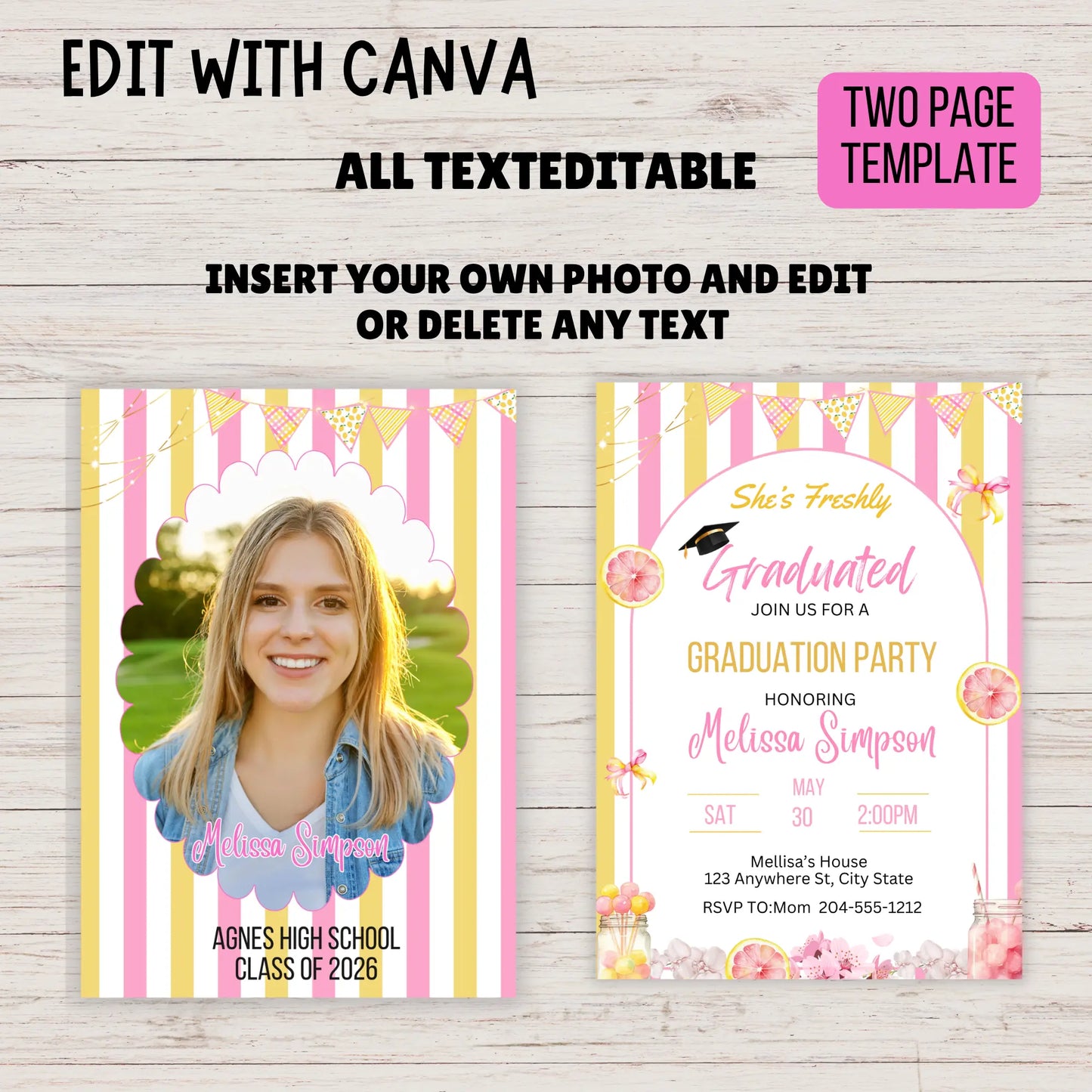 Summer Graduation Party, Editable Canva template