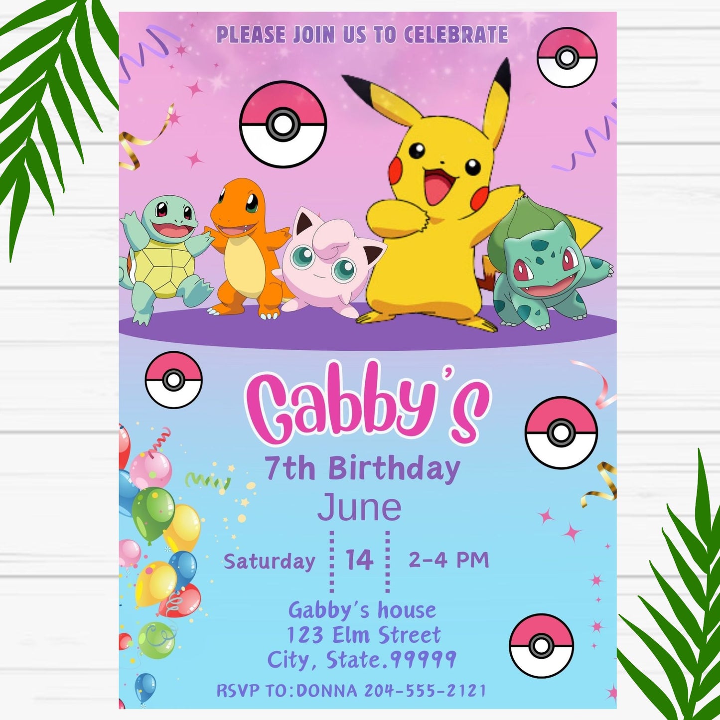 Pokemon Birthday Invitation - Pikachu Invitation - Printable 