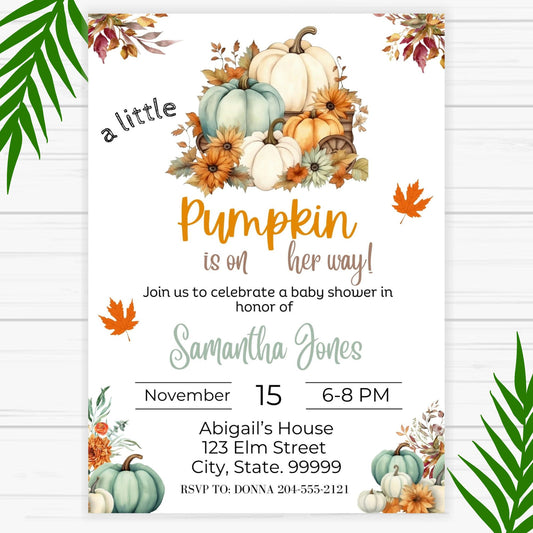 A Little Pumpkin is on her way baby shower Invitation