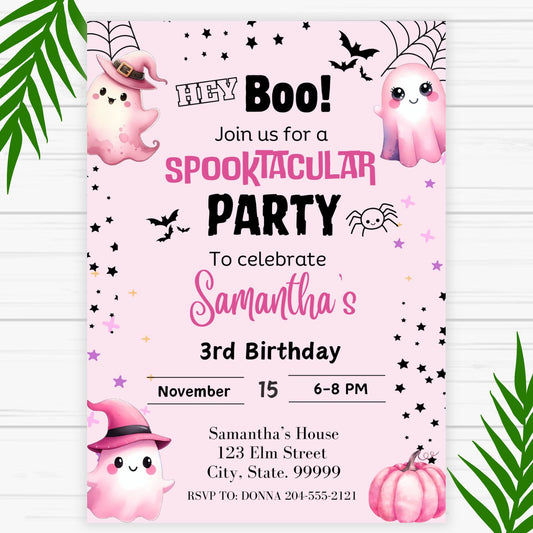 Boo Halloween Birthday Invitation for Girl - Printable 