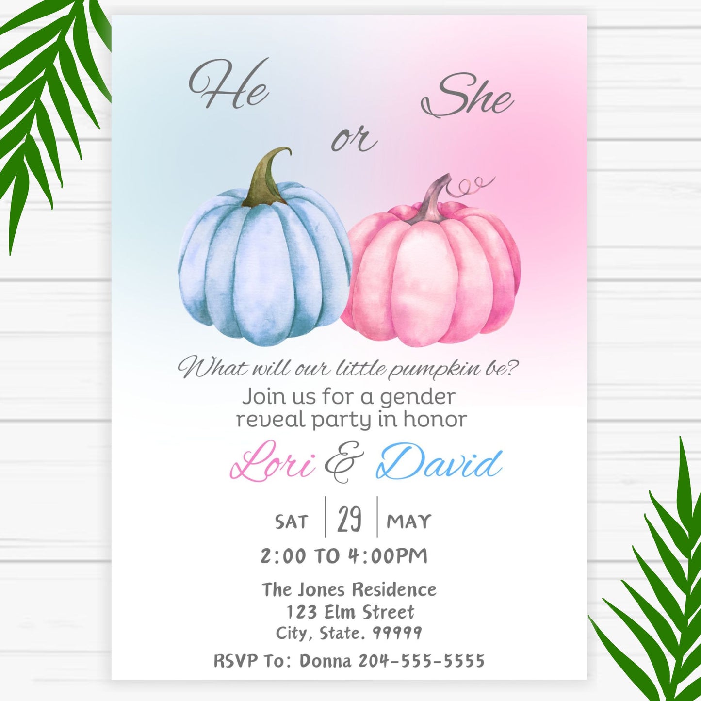 Pumpkin Gender Reveal Invitation - Fall Pumpkin Gender Reveal Invitation