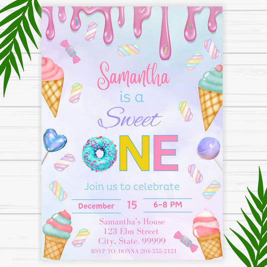 Sweet One First Birthday Invitation - Cute Sweet One Invite 