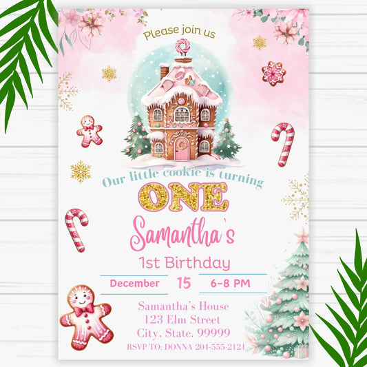 Little Cookie 1st Birthday Girl Invitation - Printable 