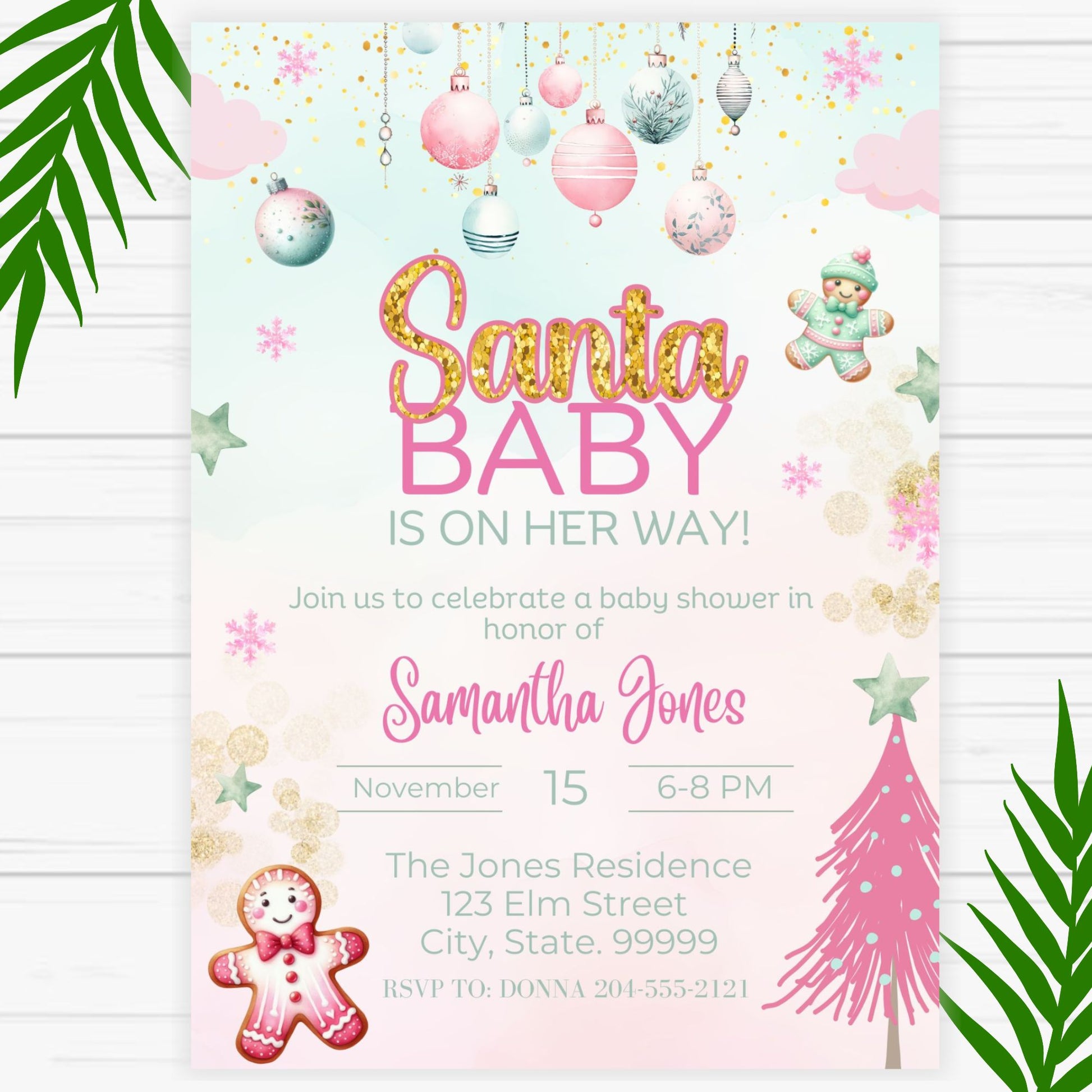 Santa Baby Personalized Baby Shower Invitation for Girl