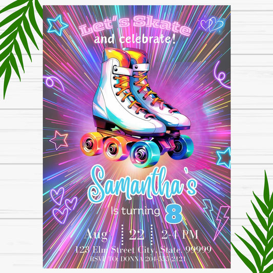 Roller Skate Birthday Invitation- Roller Skating Birthday Invite - Printable   