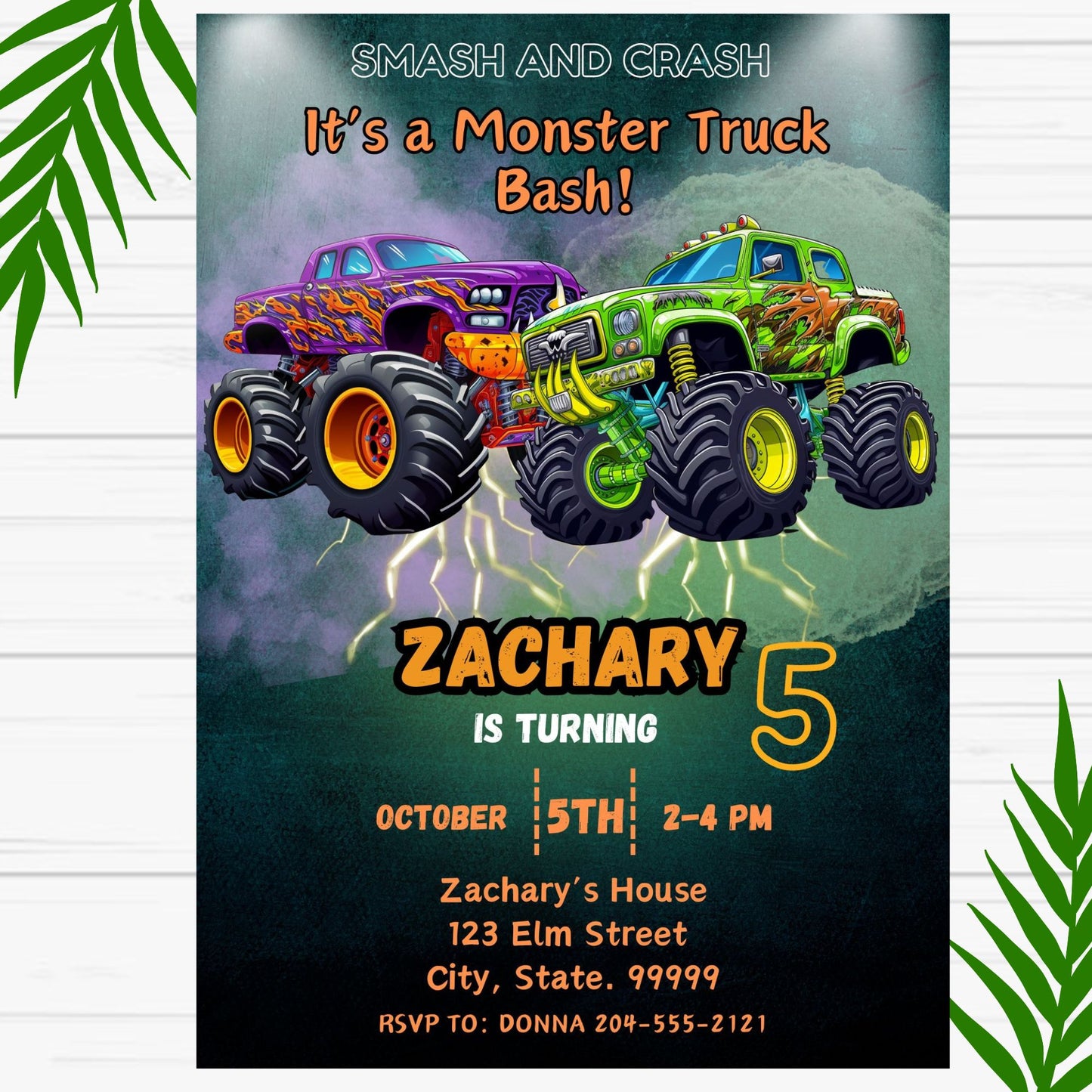 Monster Truck Birthday Kids Party Invitations- Printable