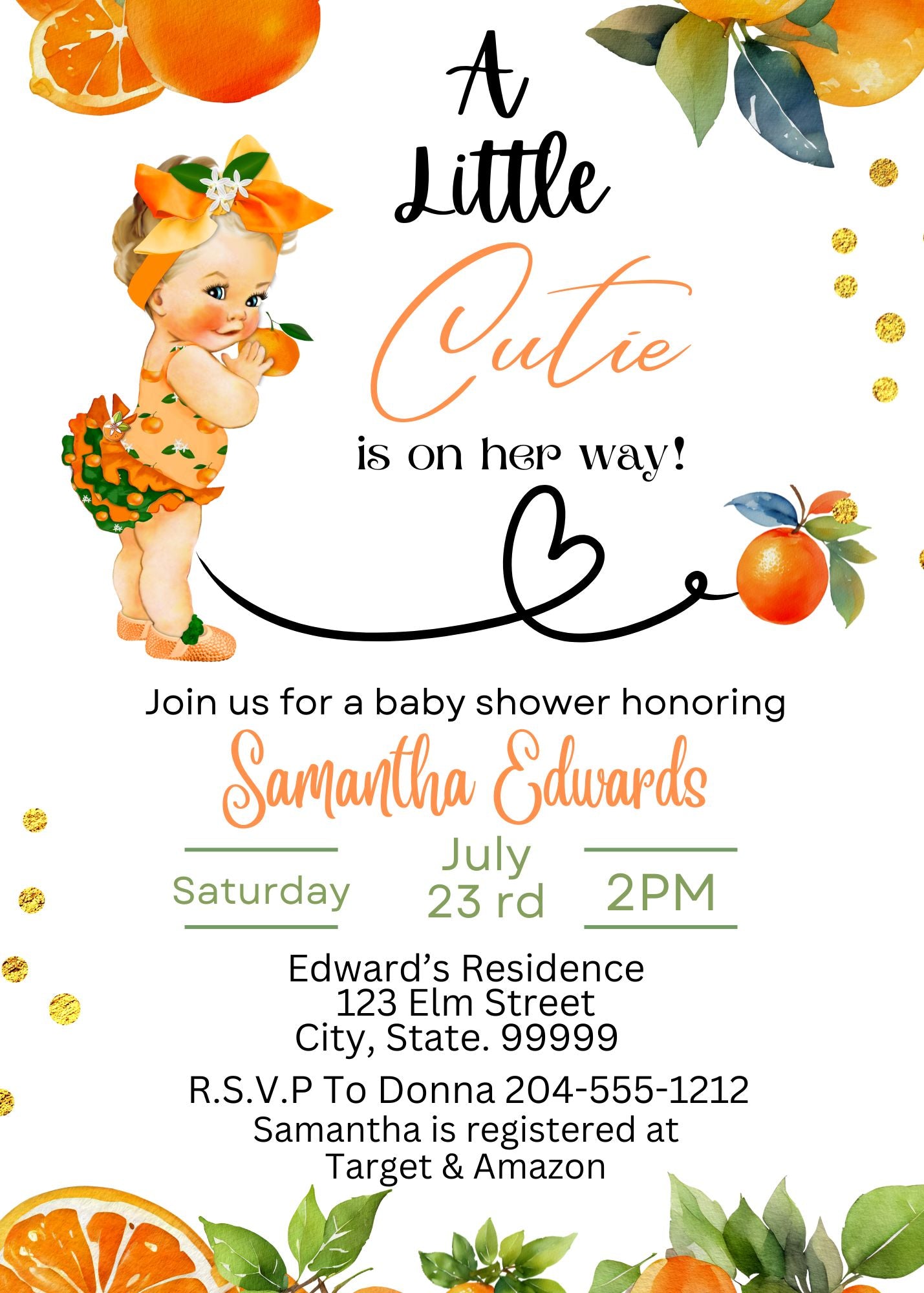 orange baby shower invitation 