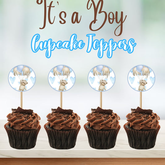 It's a Boy Cupcake Toppers - It's a Boy Bear Cupcake Toppers 