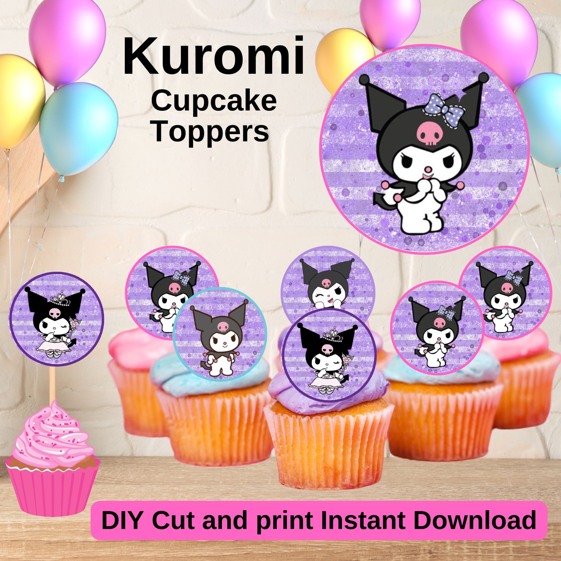 Kuromi Cupcake Toppers - Printable Kuromi Cupcake Toppers - Instant Download 