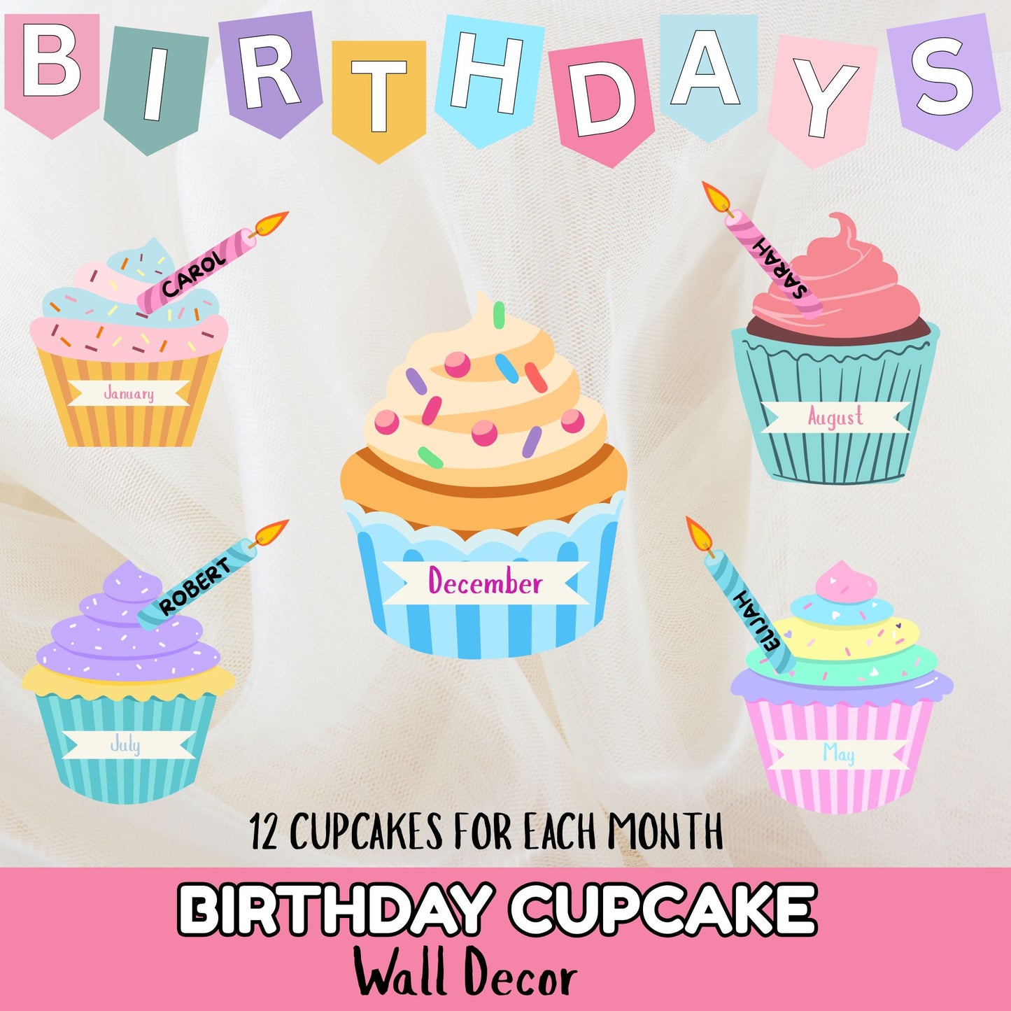 Birthdays Cupcake Wall Decor- Student Teacher Birthday Wall Decor - Printable