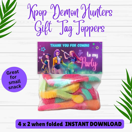 Kpop Demon Hunters Birthday Gift Toppers - Printable Kpop Demon Hunters Party Favor Tags 