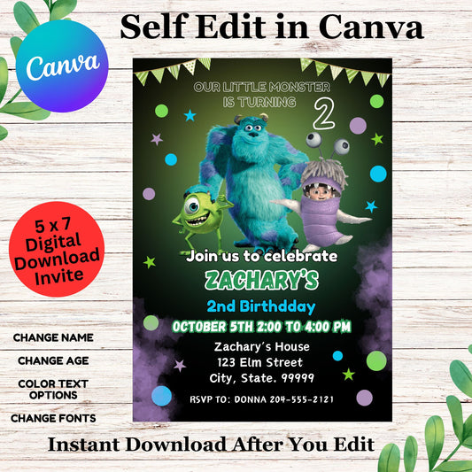 Monsters Ink Birthday Invitation Template - Printable Monsters Ink Birthday Party Invite Canva Template 