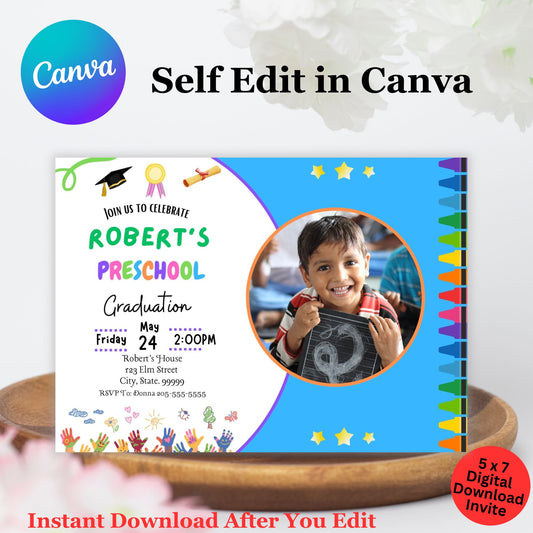 Preschool Graduation Invitation Template - Printable Preschool Invite for Party 