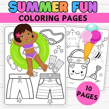 Summer Beach Kids Coloring Pages - Printable Summer Coloring Activity For Kids 