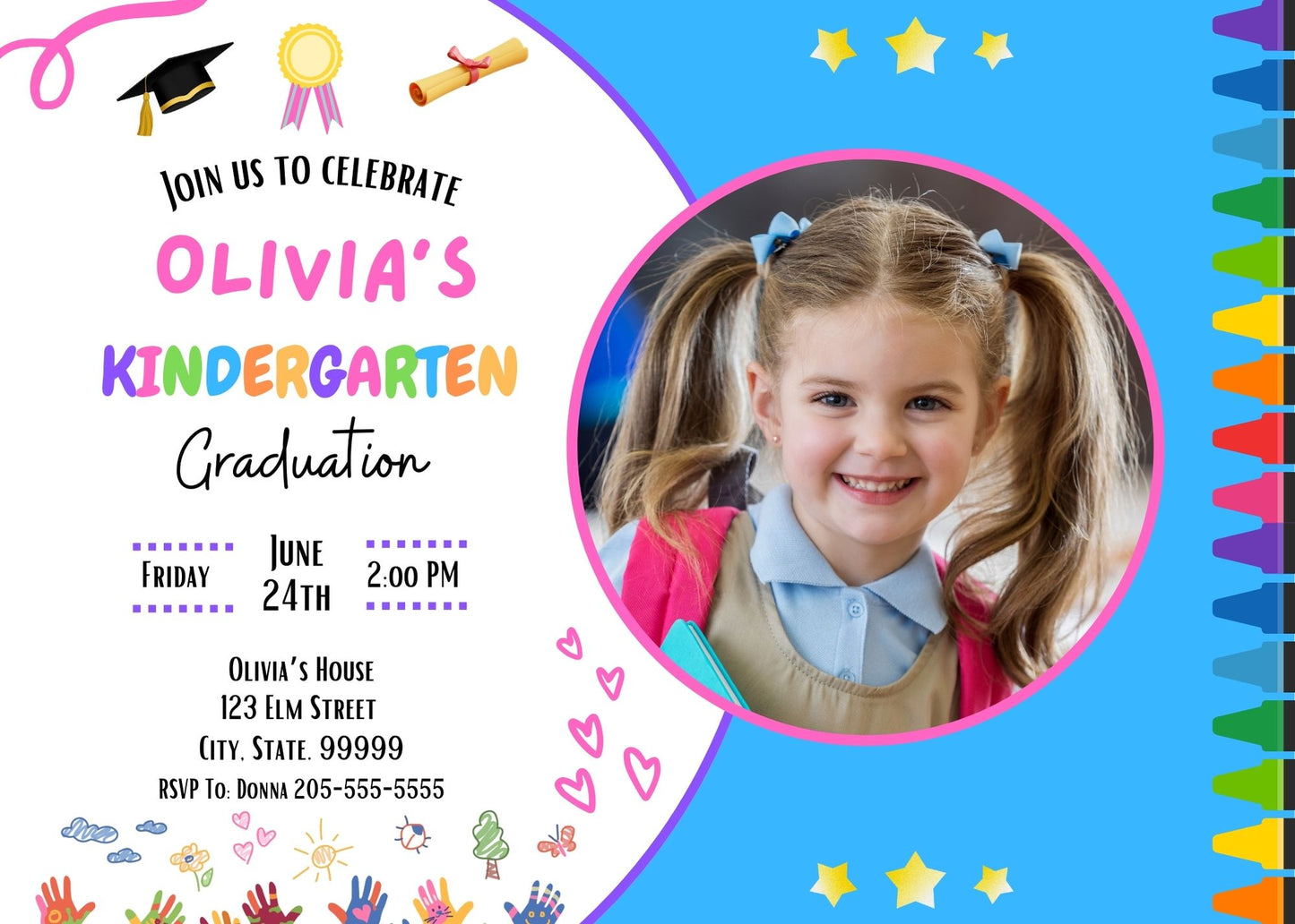 Kids Graduation Invitation- Kindergarten Graduation Invitation - Printable