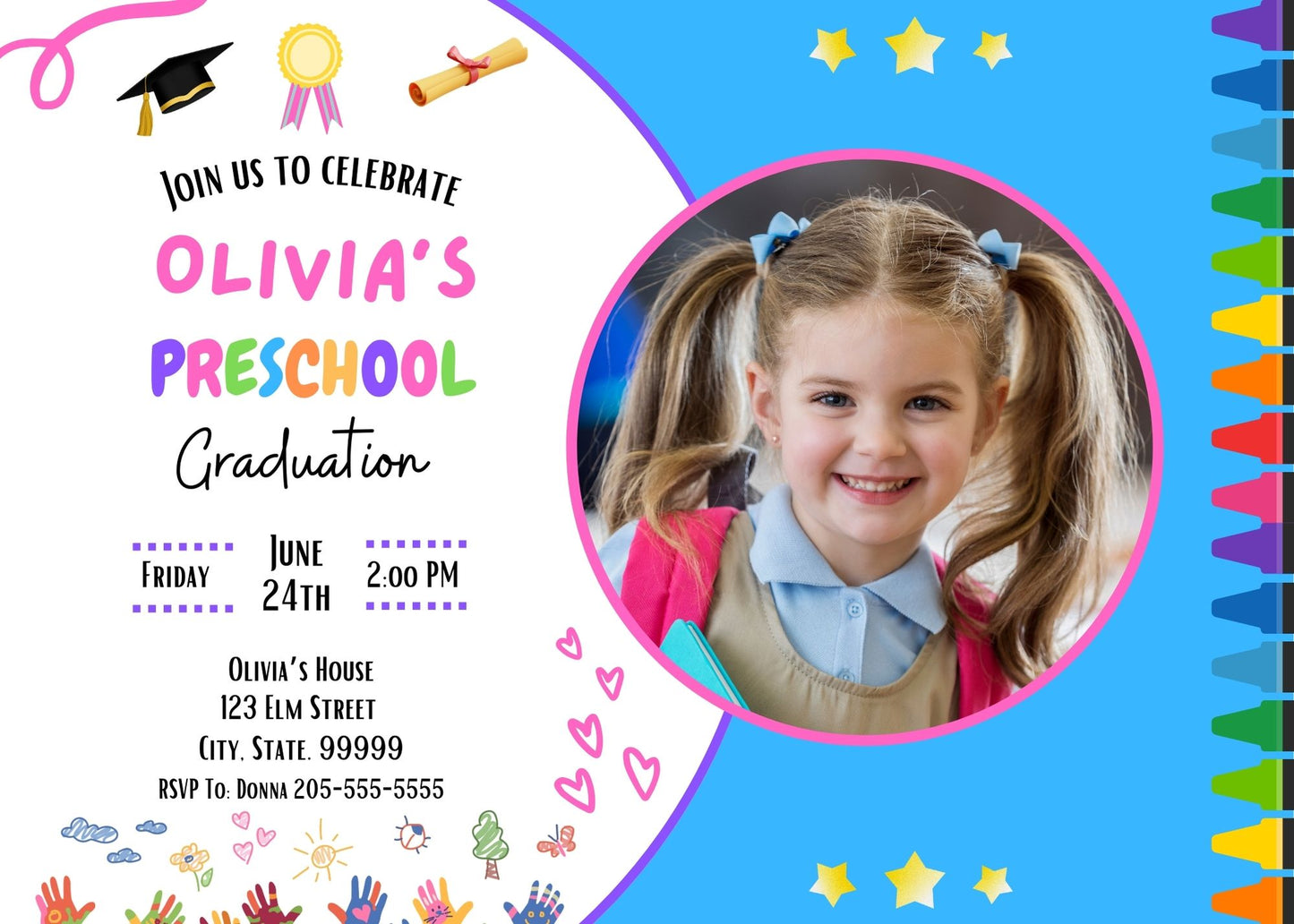 Kids Graduation Invitation- Kindergarten Graduation Invitation - Printable