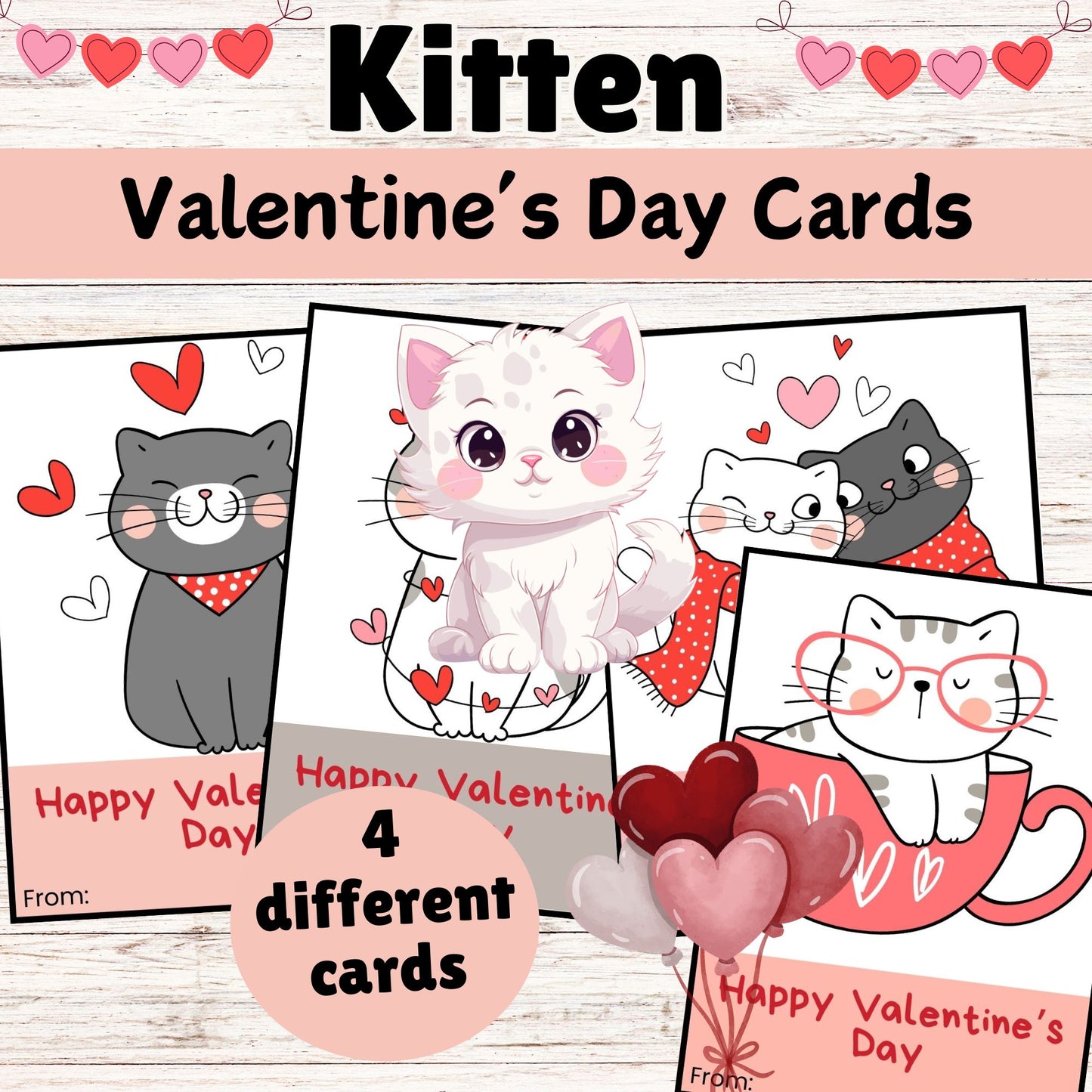 Kitten Valentine's Day Cards - Cute Kitten Valentine's Day Cards Printable